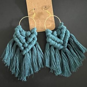 Handmade large teal macrame earrings